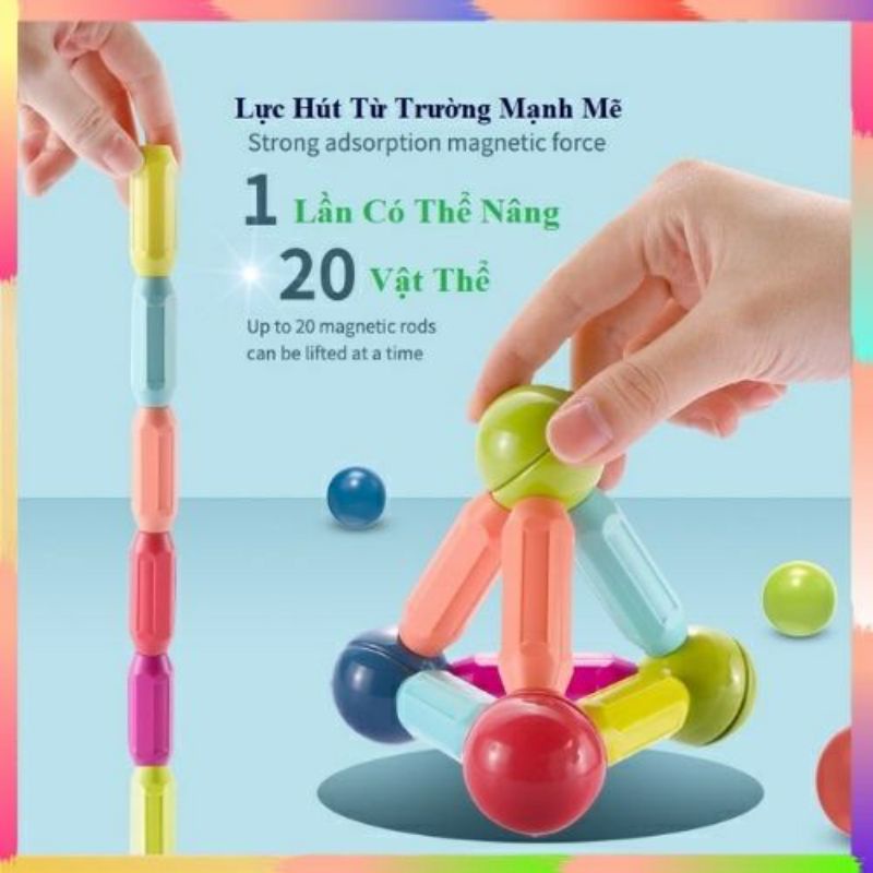 Bộ Đồ chơi xếp hình nam châm, ghép hình nam châm dạng que đa chi tiết chất liệu nhựa nguyên sinh ABS cao cấp