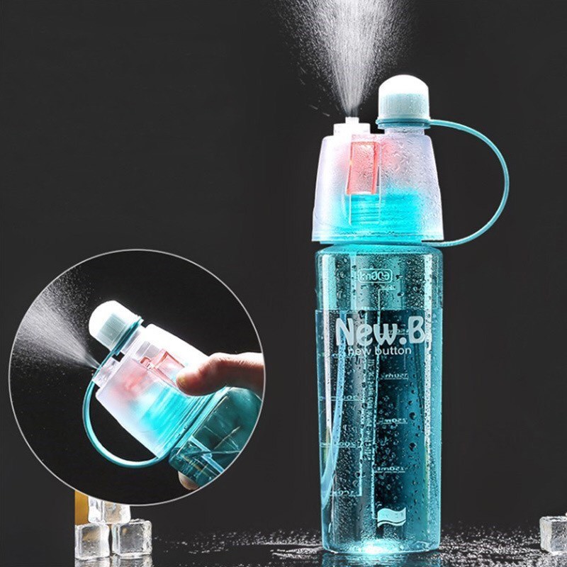 Bình nước thể thao NEW-B 600ml có vòi xịt phun sương, Bình đựng nước thể thao 2 trong 1 có dây đeo xe