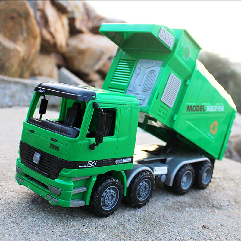 MÔ HÌNH XE CHỞ RÁC TỈ LỆ 1:22 KÈM 3 THÙNG RÁC PHÂN LOẠI, CÓ CHẾ ĐỘ NÂNG THÙNG MÔ PHỎNG ĐỔ RÁC NHƯ XE THẬT