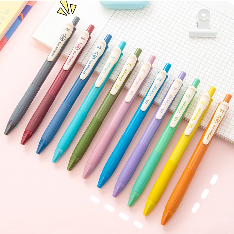 Set 4 Bút Gel Dạ Quang Khô Nhanh Màu Sắc Retro C6458