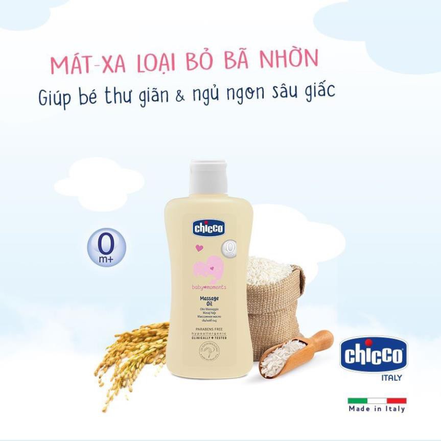 Dầu mát-xa chiết xuất cám gạo 0M+ Chicco 200ml (CHÍNH HÃNG) CHO BÉ (CO114265)