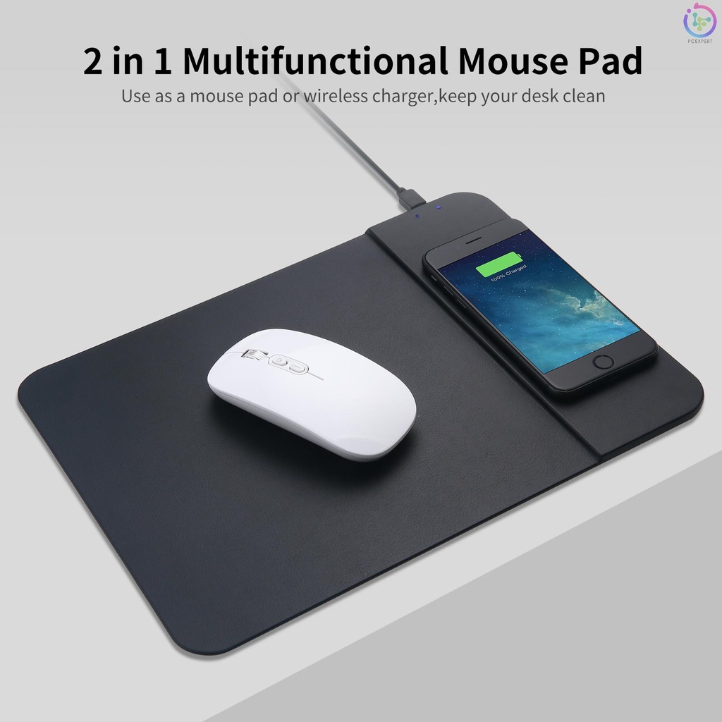 10W Wireless Charging Mouse Pad 2 in 1 Multifunctional Wireless Quick Charge Ultra-thin Non-slip Phone Charge Board Black