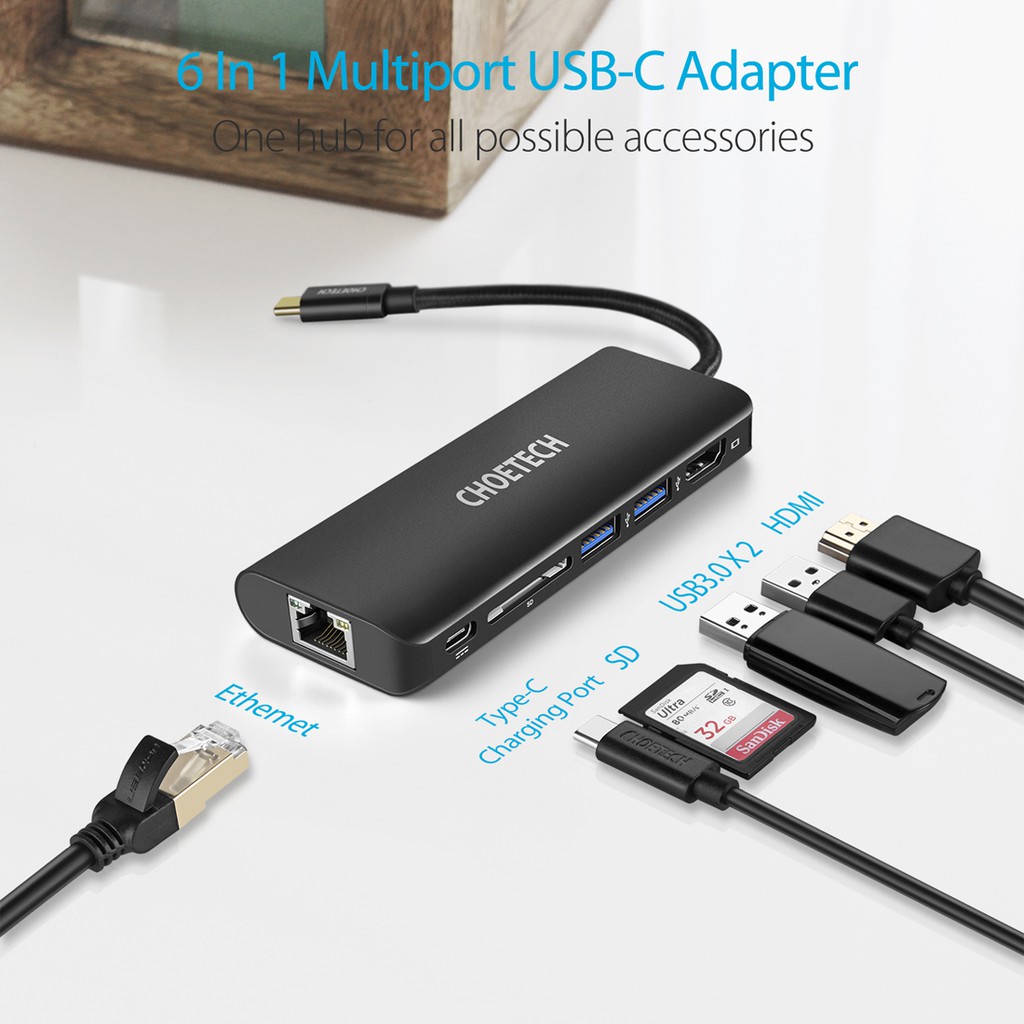 Bộ chuyển đổi đa năng Choetech USB HUB USB-C (HUB-M05BK)