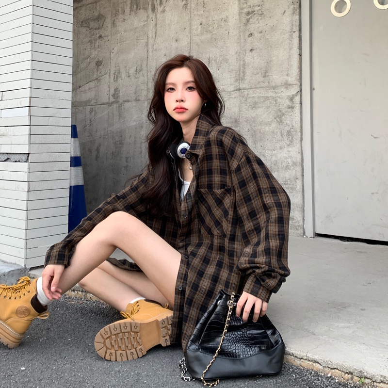 ZHELIHANGFEI Áo Sơ Mi Tay Dài Form Rộng Họa Tiết Sọc Theo Phong Cách Preppy Dễ Phối Đồ