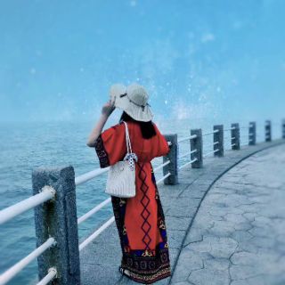 Váy Du Lịch Boho Màu Đỏ Cổ V ( V11 )