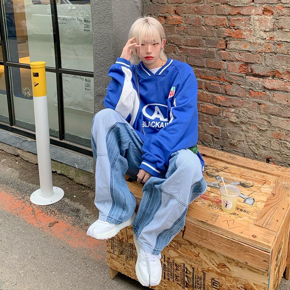 Áo Thun Tay Dài Cổ Chữ V Phối Màu Tương Phản Phong Cách Preppy Thời Trang Mùa Thu Mới Năm 2021