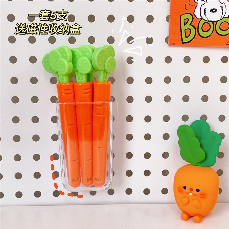 (Bán Buôn Sỉ) Set 5 Thanh Kẹp Miệng Túi Hình Cà Rốt Kèm Khay Dán Tường