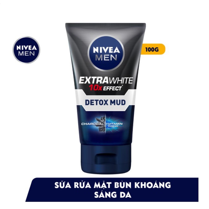 Sữa rửa mặt NIVEA MEN Detox Mud bùn khoáng giúp sáng da & mờ thâm mụn (100g)