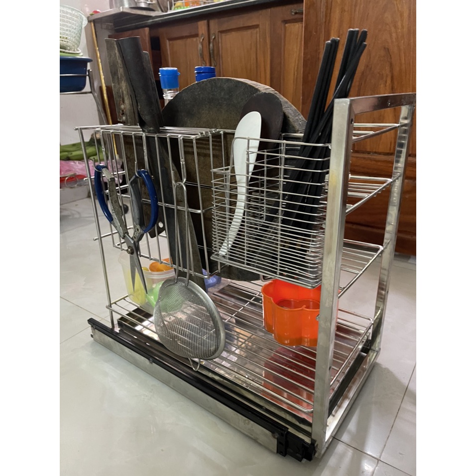 Giá gia vị dao thớt inox SUS 304 đa năng lắp âm tủ bếp ray trượt inox SUS 304 dưới đáy khỏe bền bỉ tiện dụng
