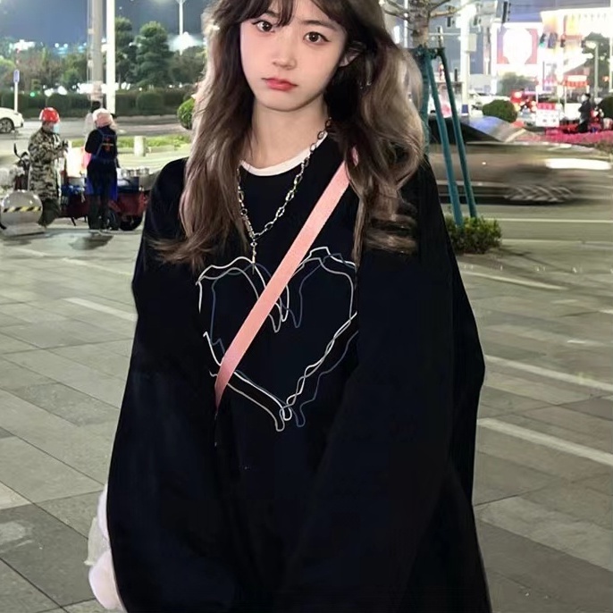 Áo sweater ZHELIHANGFEI tay dài dáng rộng họa tiết in theo phong cách preppy độc đáo