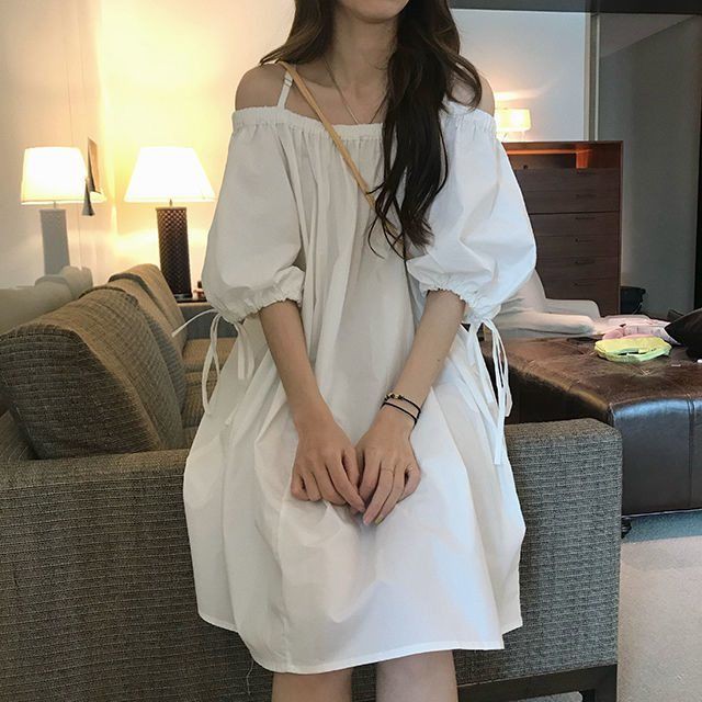 Korean string dress New summer Sexy off-shoulder dress