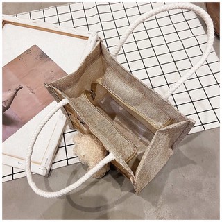 Túi Cói Gấu Vintage (có dây kéo)