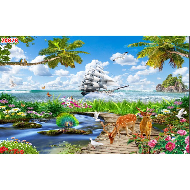 Tranh dán tường 3D thuận buồm xuôi gió kích thước cao 80cm x 120cm