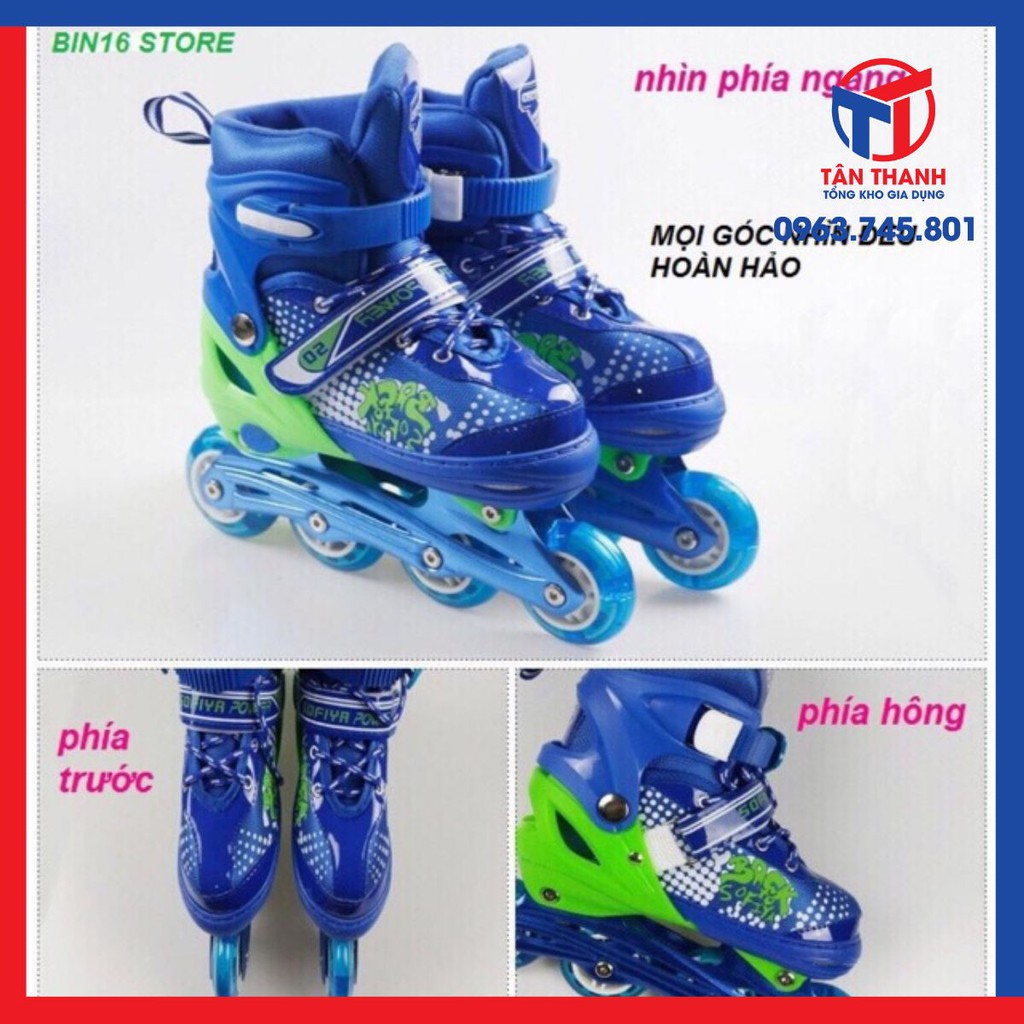 Combo giày trượt patin có đèn phát sáng kèm lót bảo vệ chân tay. Đủ side từ 4 tuổi trở lên .