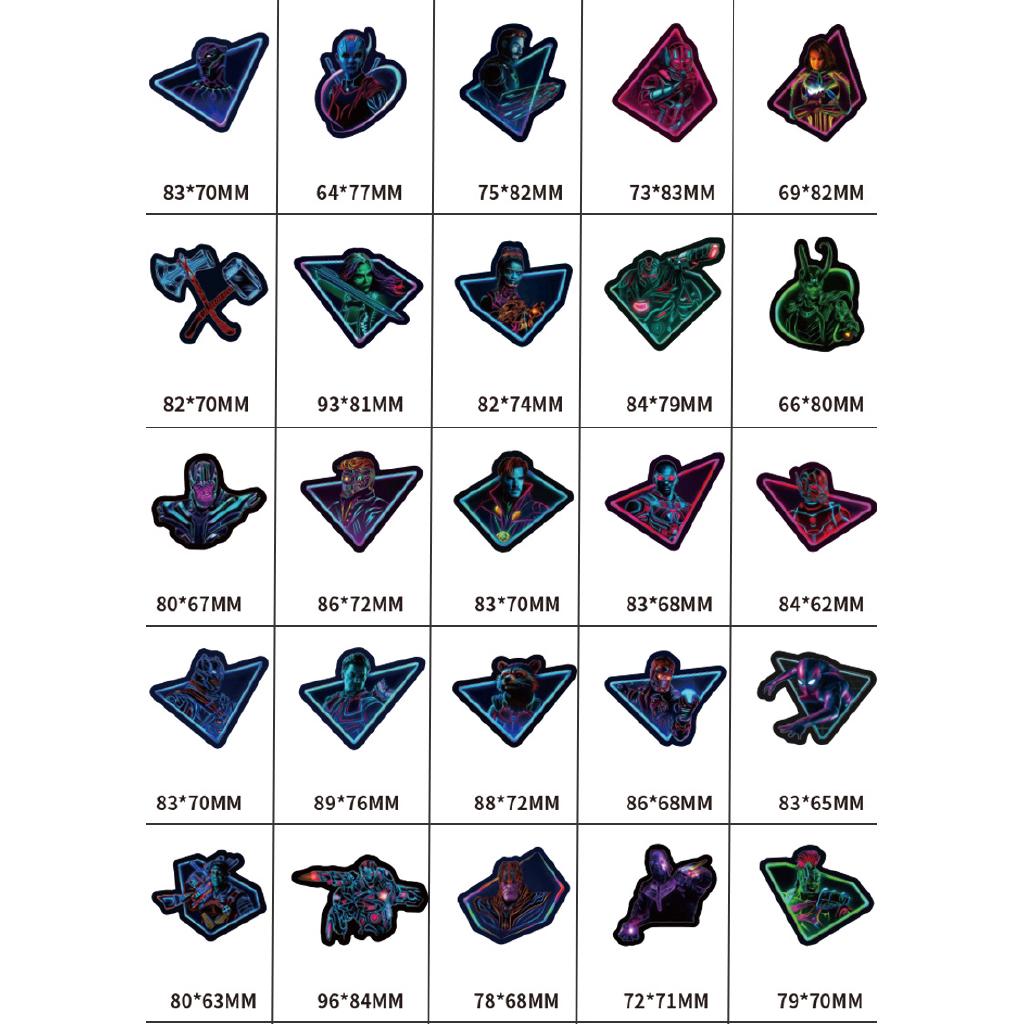 Set 100 decal chủ đề siêu anh hùng Marvel phản quang