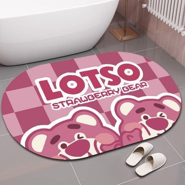 Thảm Lau Chân Silicon Siêu Mềm Siêu Dày, Siêu Thấm Nước Chất Liệu Chống Trượt Hình Gấu Hồng