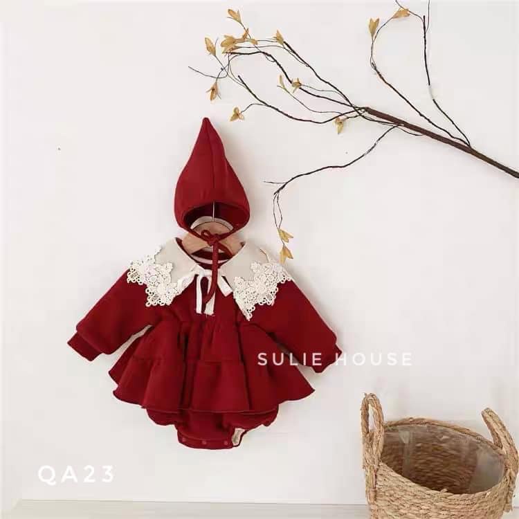 Bộ váy kèm mũ nỉ lót bông - QA23 (ko kèm tất)