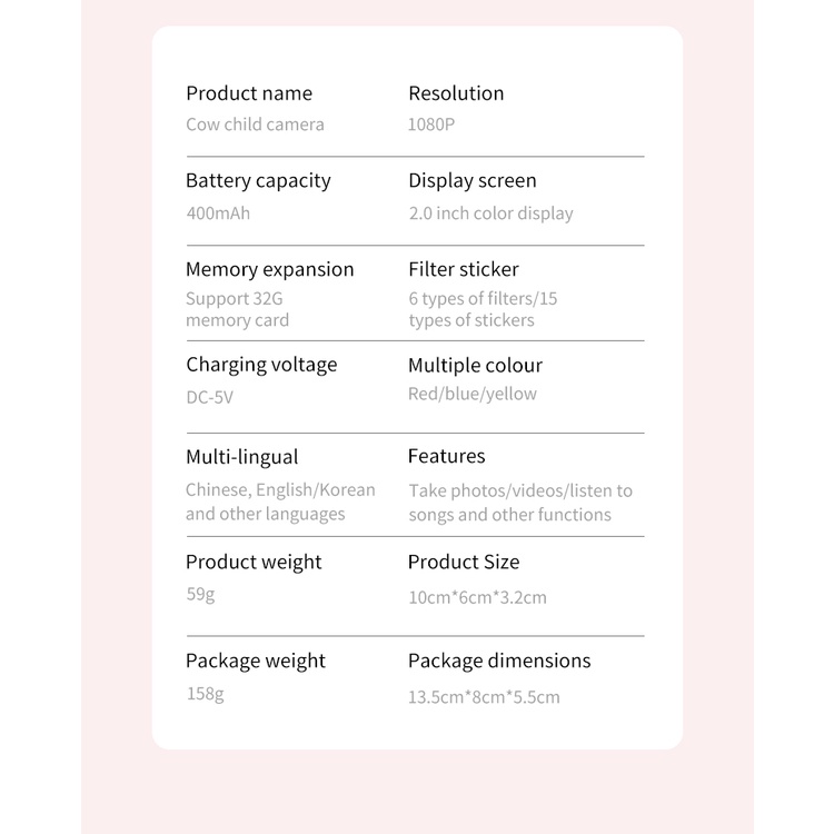 Mini Cow Digital Camera 1080p Children's Camera Children's HD Camera Children's Camera Toys | BigBuy360 - bigbuy360.vn