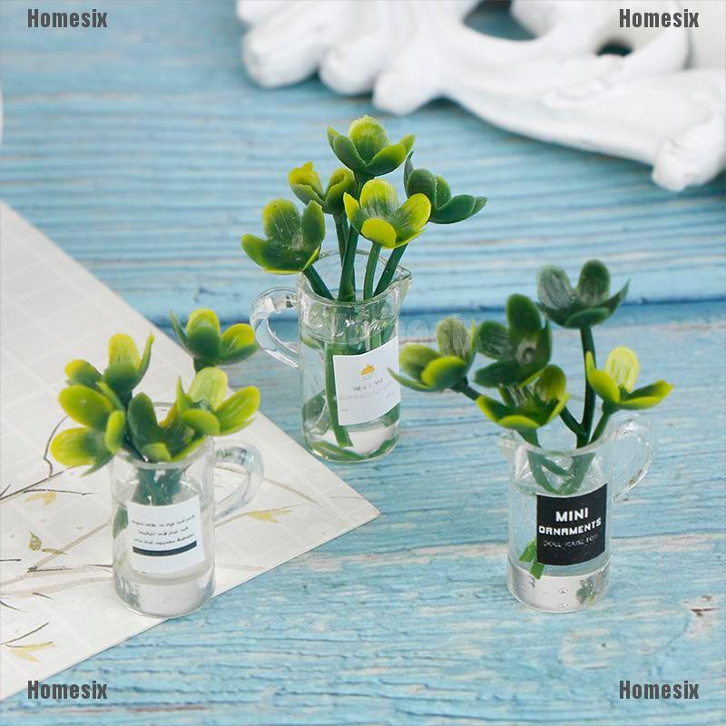 [HoMSI] 3pcs Dollhouse Miniature 1:12 Pot DIY Kitchen Decora transparent Potted plant SUU