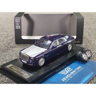 Xe Mô Hình Rolls Royce Phantom VII + Phụ Kiện Bánh 1:64 Limited ( Xanh Dương Đậm Mui Bạc )