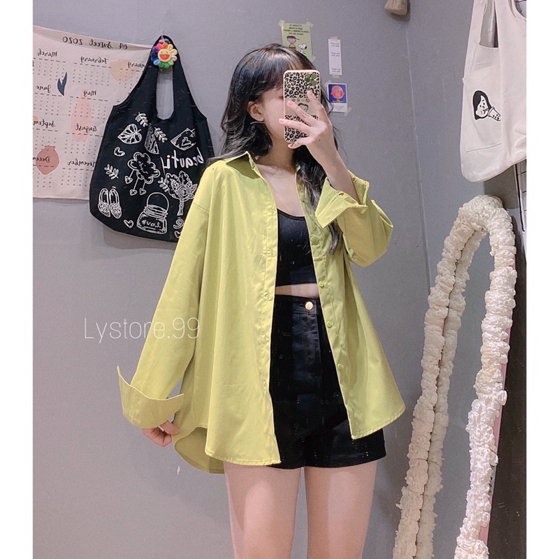 (Sẵn hình shop chụp) Quần đùi lưng cao co giãn tốt + sơmi xanh cốm