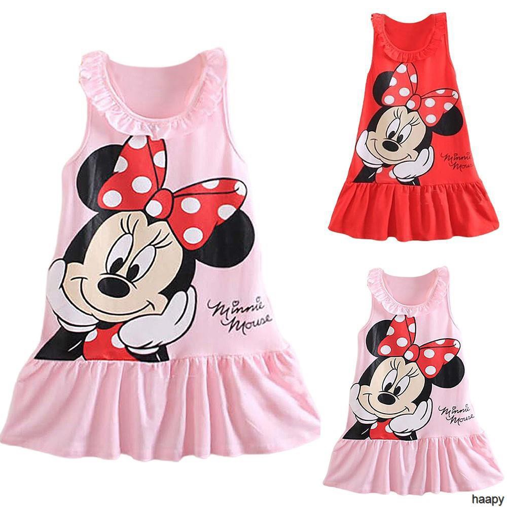 DISNEY Baju Budak Perempuan Đầm Cotton Không Tay Dáng Rộng In Hoạt Hình Công Chúa Pakaian kanak-kanak Giản Dị Dành Cho Bé Gái