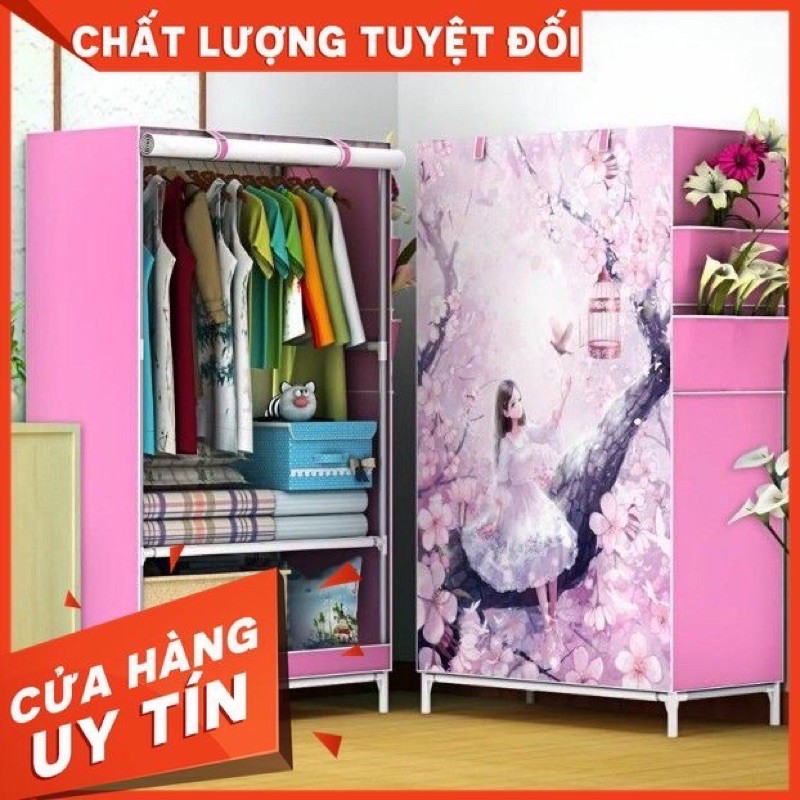 HOT Tủ treo quần áo họa tiết 3D 1 buồng 2 ngăn