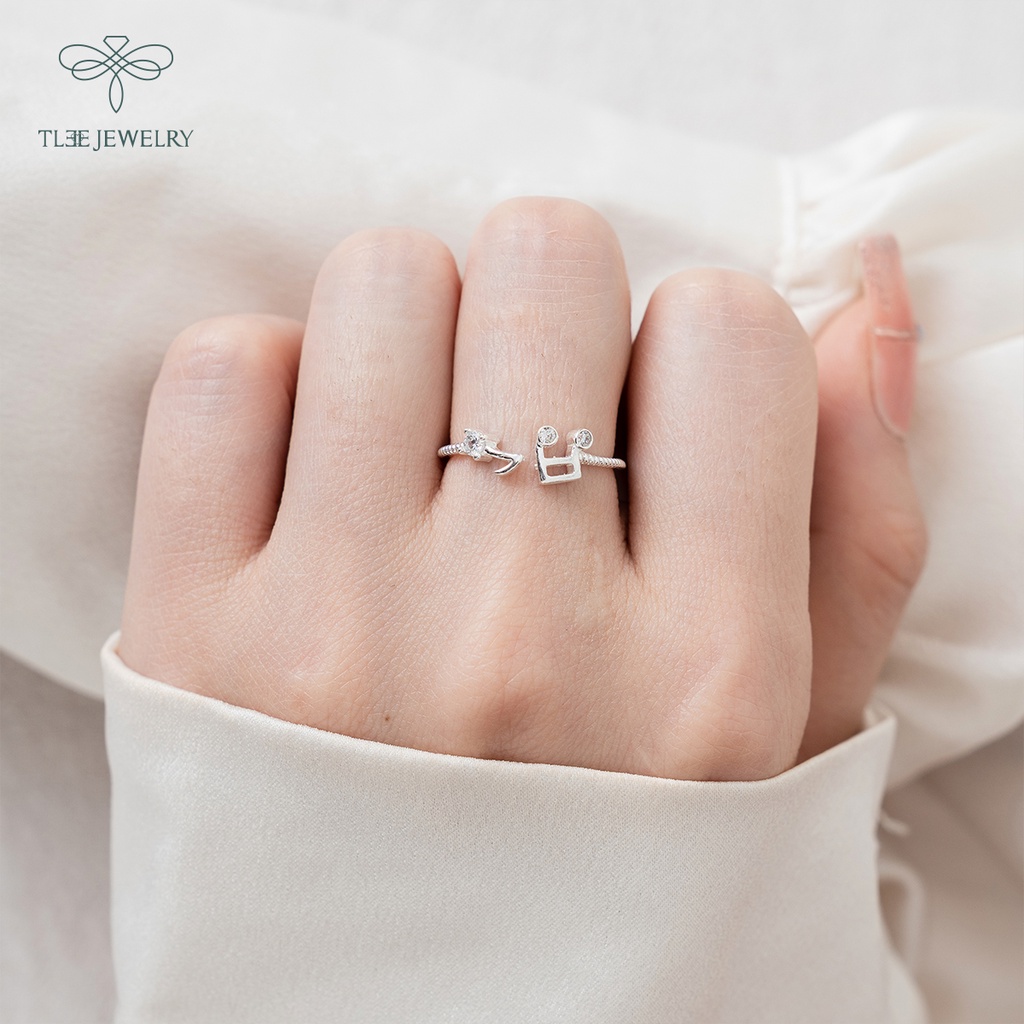 Nhẫn bạc nữ TLEE nốt nhạc vui vẻ đính đá dáng hở trẻ trung NCJ A0199