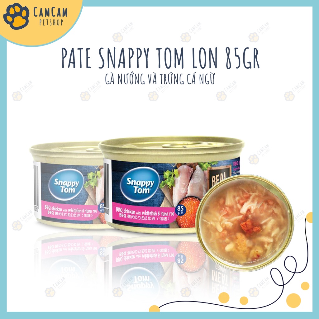 Pate cho mèo Snappy Tom Premium lon 85gr - Pate Snappy Tom cho mèo, Thức ăn cho mèo với miếng thịt và nước sốt thơm ngon