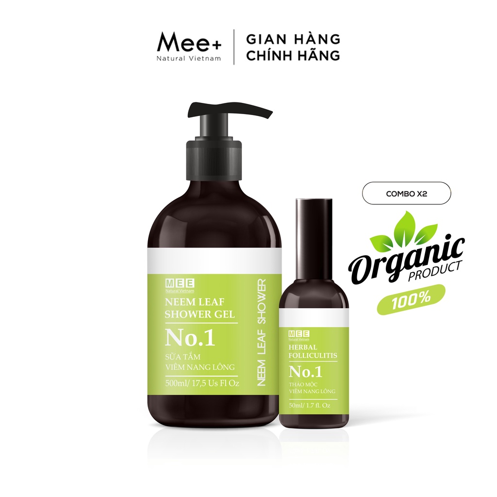 Bộ sản phẩm viêm nang lông chuyên biệt MEE NATURAL - Sữa tắm & Xịt thảo mộc viêm nang lông 100ml
