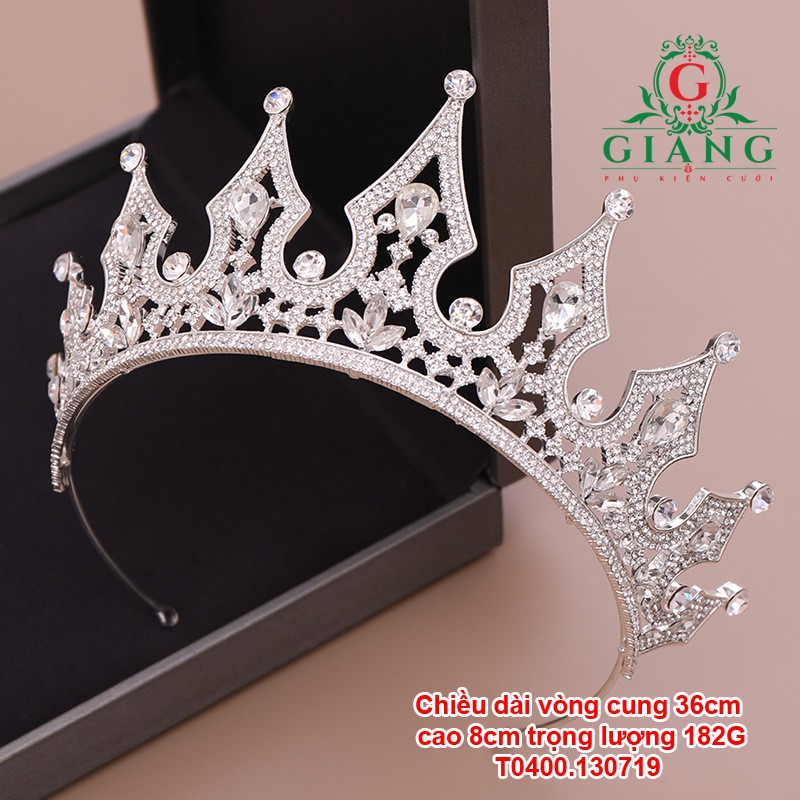 Vương miện cô dâu phụ kiện cưới giang vương miện chóp cao 8 cm