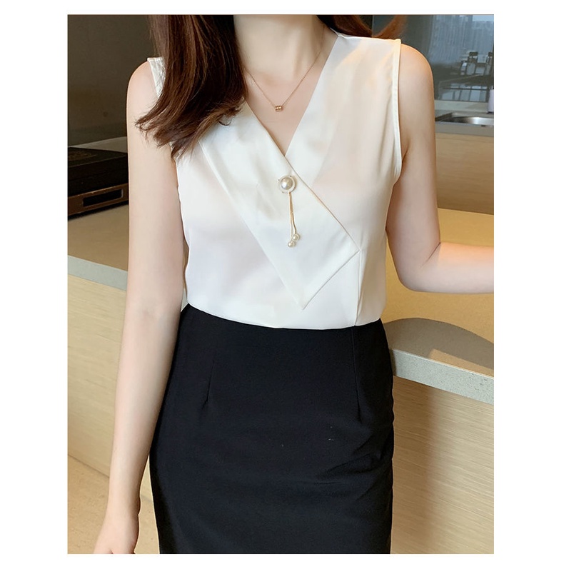 Áo Voan Lụa Lạnh Cổ Chữ v Tay Ngắn Thời Trang Mùa Hè Dành Cho Nữ