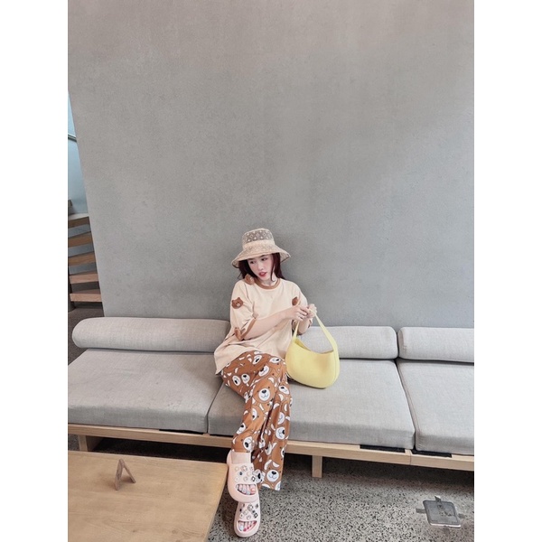 Set áo cotton gấu đính quần suông gân hàng loại 1 Z7