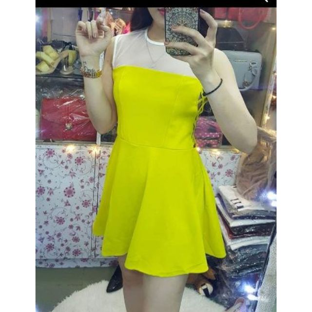 Đầm xòe phối lưới thắt dây eo [ kèm hình thật]