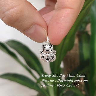 Charm Mèo Thần Tài Bằng Bạc Loại Dẹt