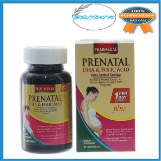 Viên Uống Bổ Sung Vitamin Hỗ Trợ Phát Triển Toàn Diện Cho Thai Kỳ Pharmekal Prenatal DHA & Folic Acid (Hộp 60 Viên)