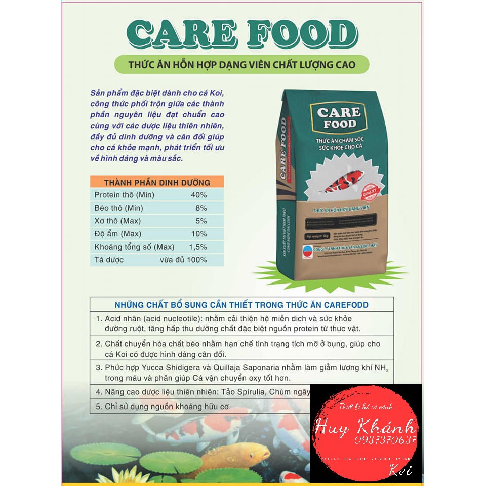 cám cá Koi Care food GROWTH & COLOR (tăng trưởng & màu ) 5KG