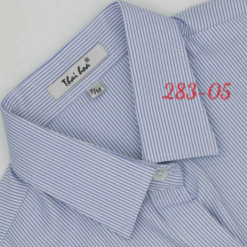 Thái Hoà Chính Hãng Áo sơ mi vải sợi tre kẻ sọc thẳng màu xanh 283