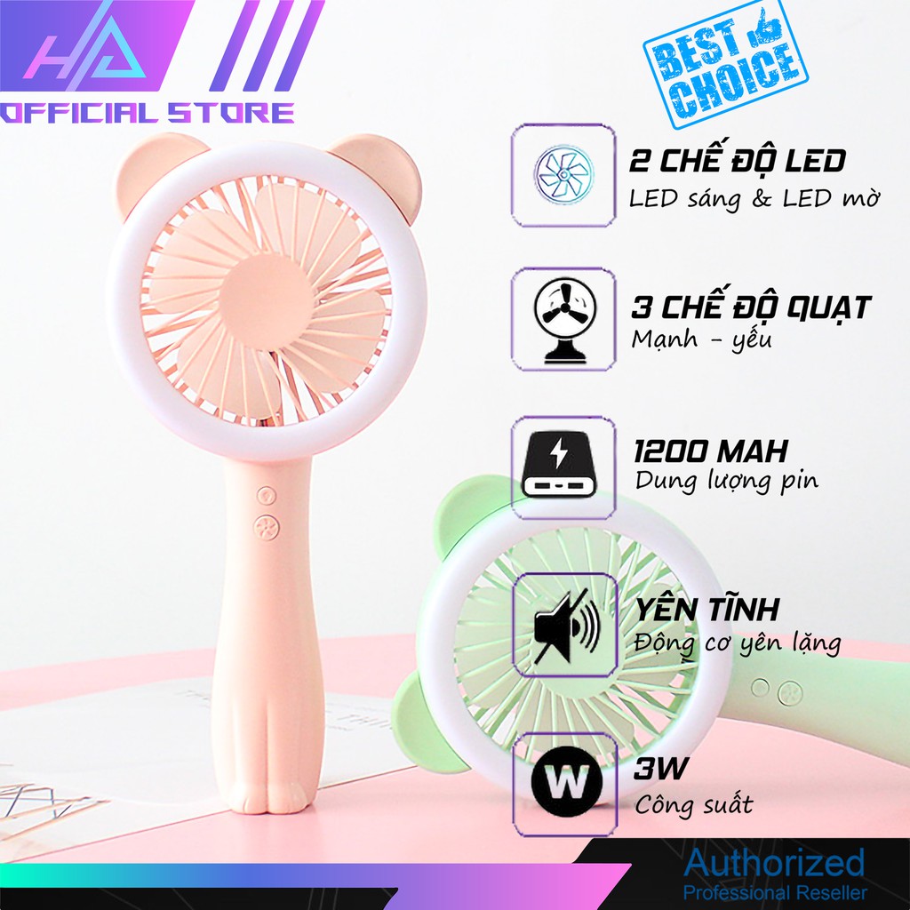 [Mã ELHA22 giảm 5% đơn 300K] Quạt cầm tay mini tích điện Hand-held Fan 1200mAh - Có LED cao cấp