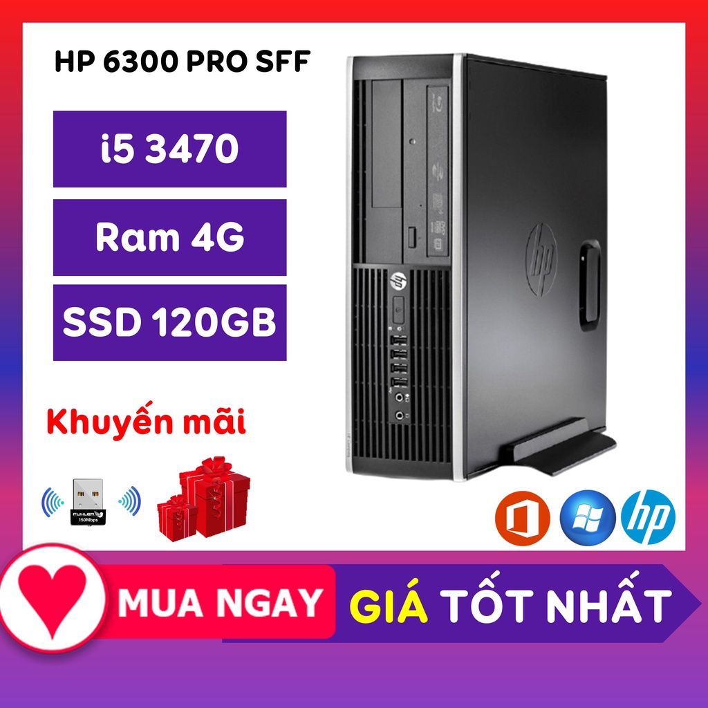 PC Đồng Bộ Cũ ⚡️Freeship⚡️ Thùng Máy CPU - HP 6300 Pro SFF (I5 3470/ Ram 4G/ SSD 120GB) - Bảo Hành 12 Tháng