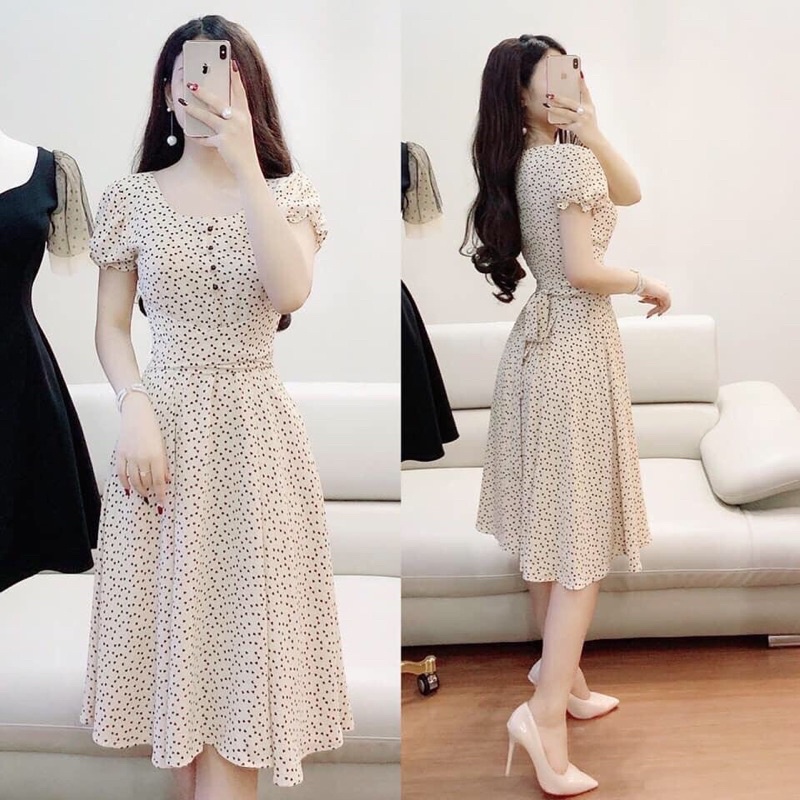 Đầm lụa bi xoè eo thắt nơ M/L/XL/2XL⚡️Đầm công sở / tiệc nhẹ