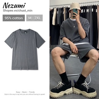 (Sẵn đen, trắng M L XL) Áo thun màu trơn 95% cotton nam nữ basic - Áo phông tay lỡ form rộng