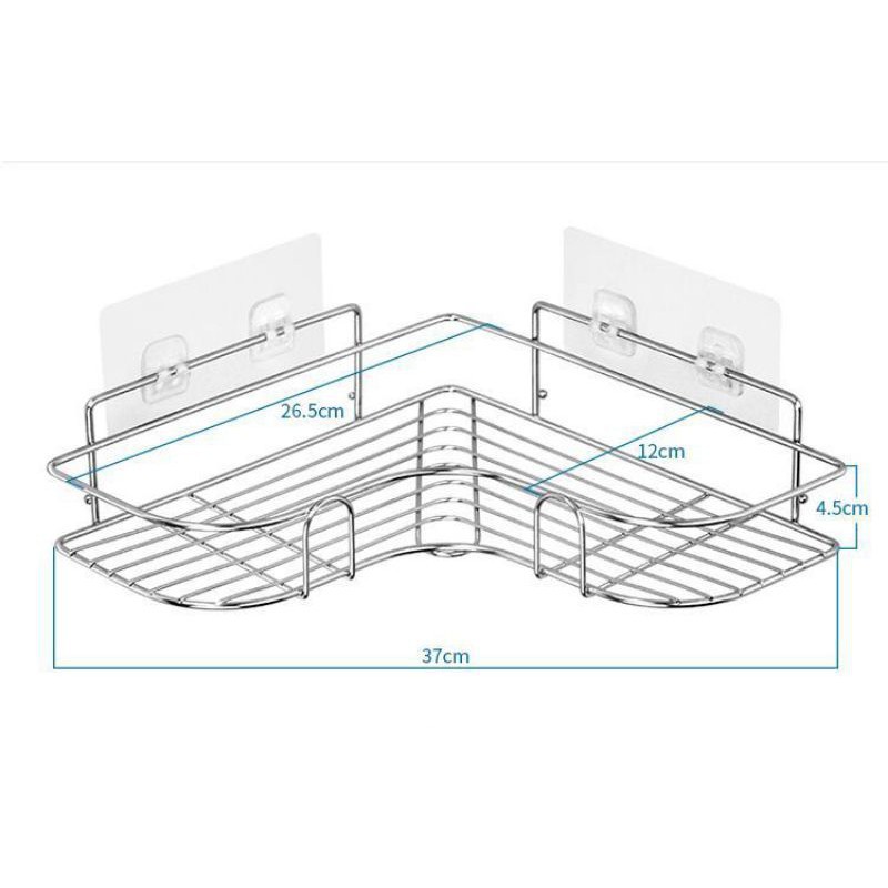 Kệ Góc Dán Tường Inox, Giá Để Đồ Nhà Tắm Phòng Ngủ Phòng Bếp Lắp Đặt Dính Tường Hút Chân Không Không Gỉ