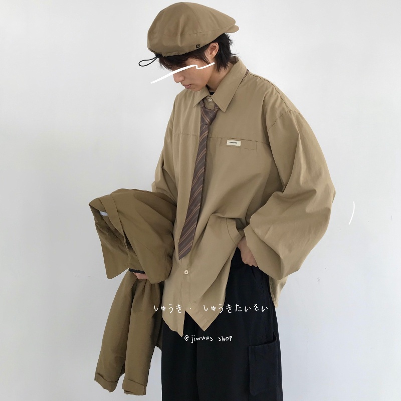 Áo sơ mi dài tay có túi phong cách Nhật Bản đơn giản size M-2XL cho nam