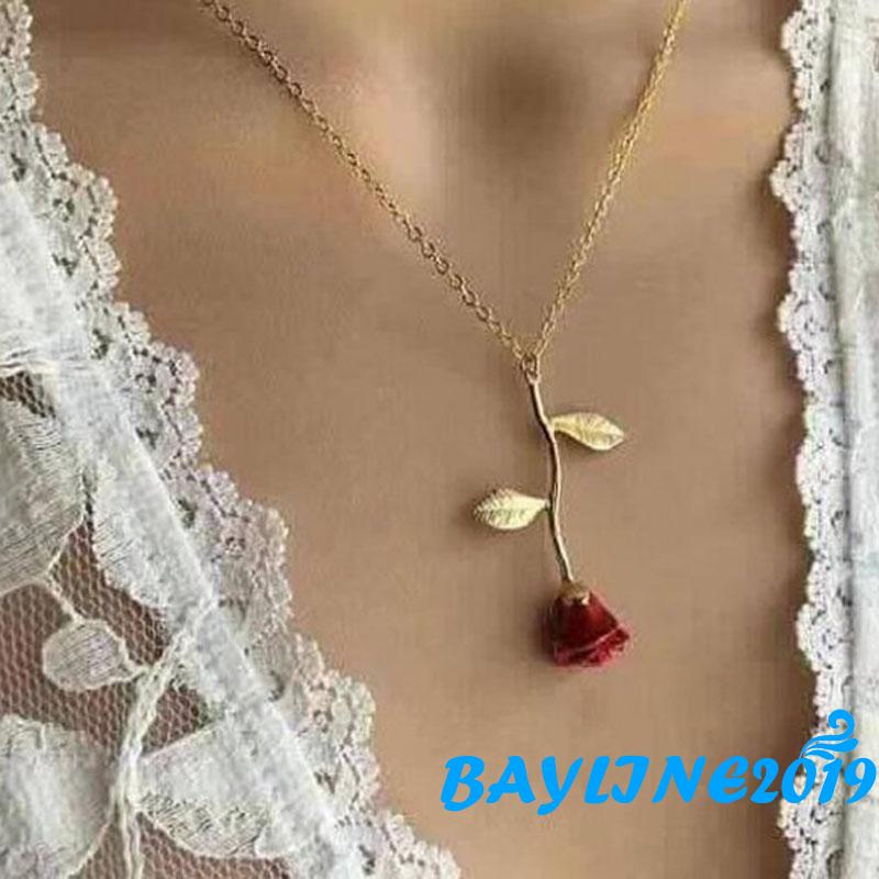 Dây Chuyền Mạ Vàng Mặt Hình Hoa Hồng Lãng Mạn Cho Nữ