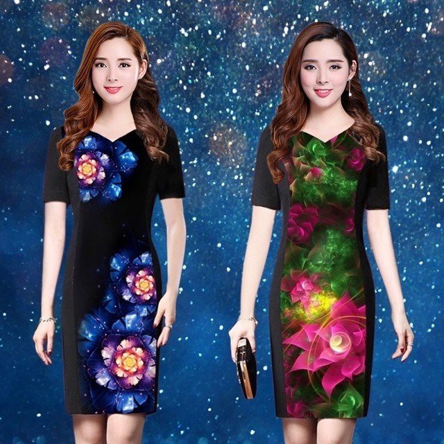 ĐẦM IN 3D CỔ TIM HOA TIÊN HỒNG SANG TRỌNG CÓ SIZE LỚN