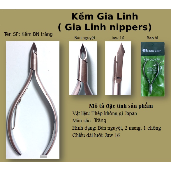 [Combo 10C+TẶNG 1 lấy khóe cán gỗ] Kềm bán nguyệt cắt da Gia Linh Nippers