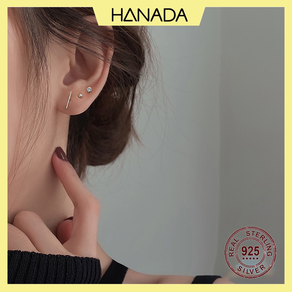 Set 5 Món Bông Tai Bạc 925 Hanada Đơn Giản Đeo Vành Tai 0632 C12