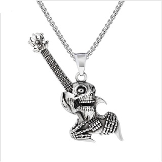 Vòng cổ Inox Mạ Titan Mặt Đầu Lâu Đàn Guitar Phong Cách Âu Mỹ 2022