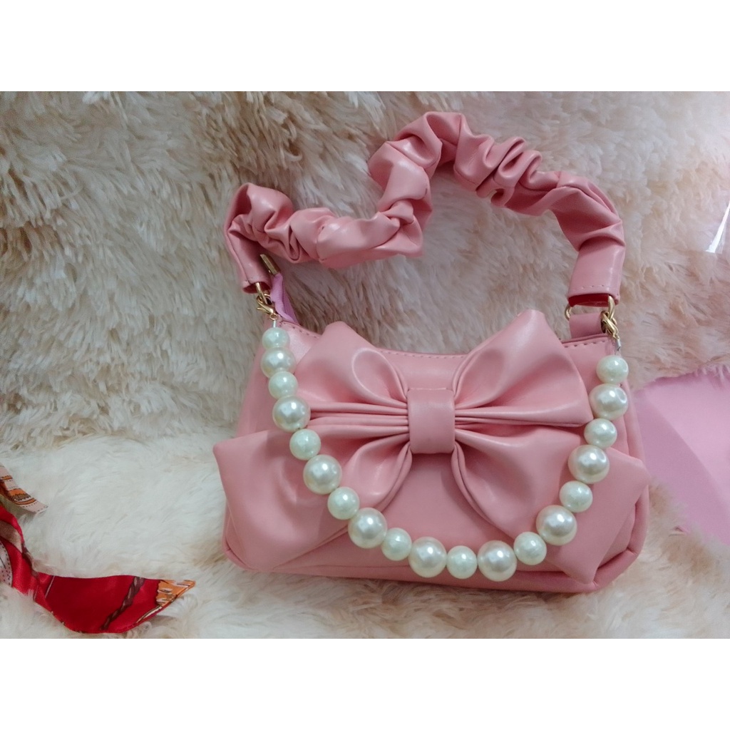 Túi Đeo Vai Kẹp Nách Quai Rúm Hình Nơ Kèm Chuỗi Hạt Siêu Xinh, Túi Xách Nữ Phong Cách Thời Trang Hàn Quốc M48
